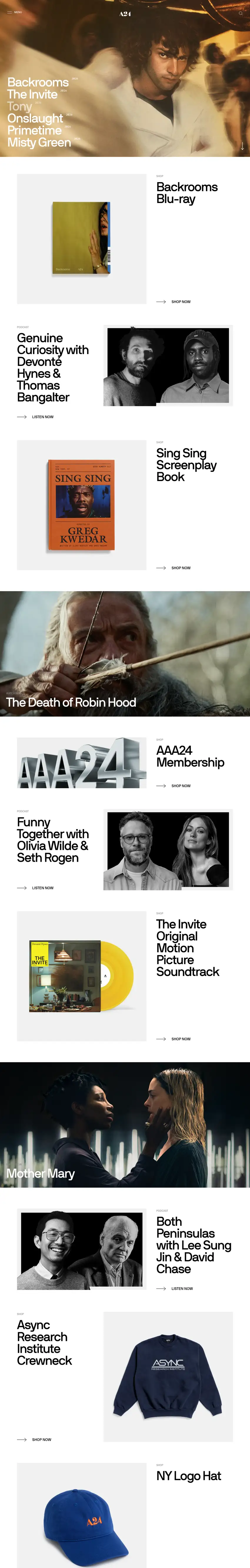 Screenshot of A24's website