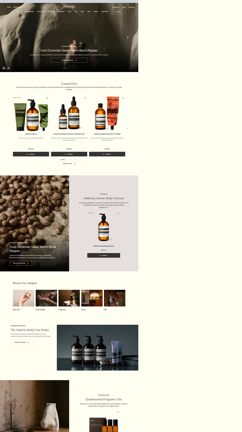 Screenshot of Aesop's website