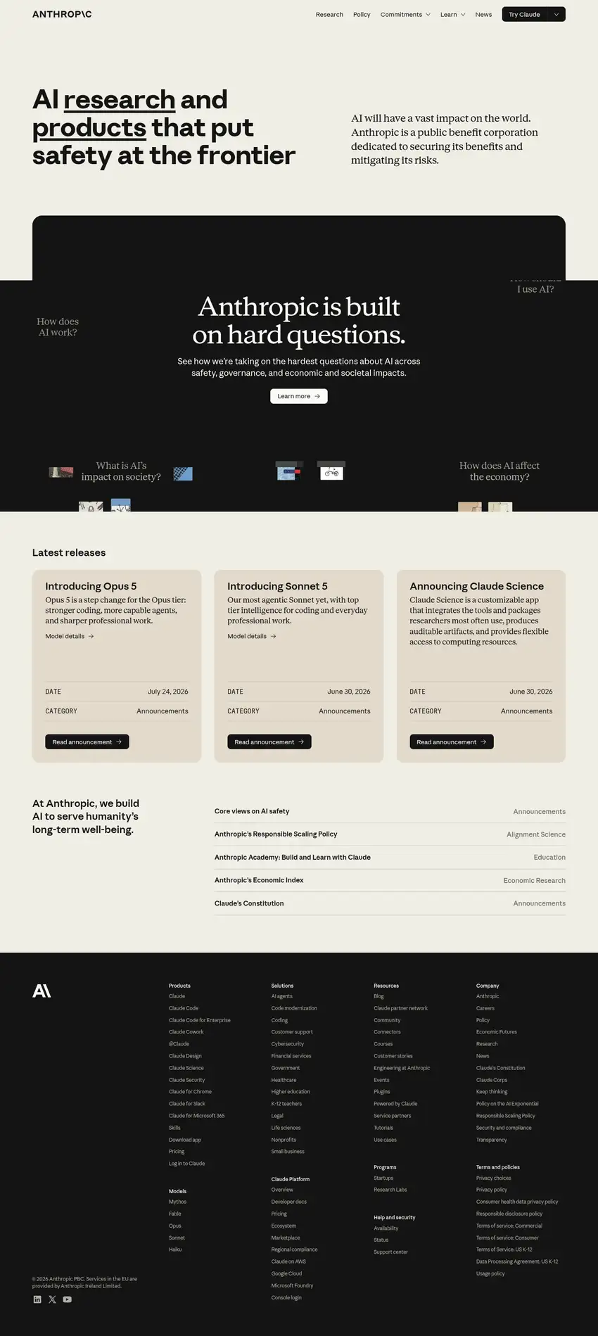 Screenshot of Anthropic's website
