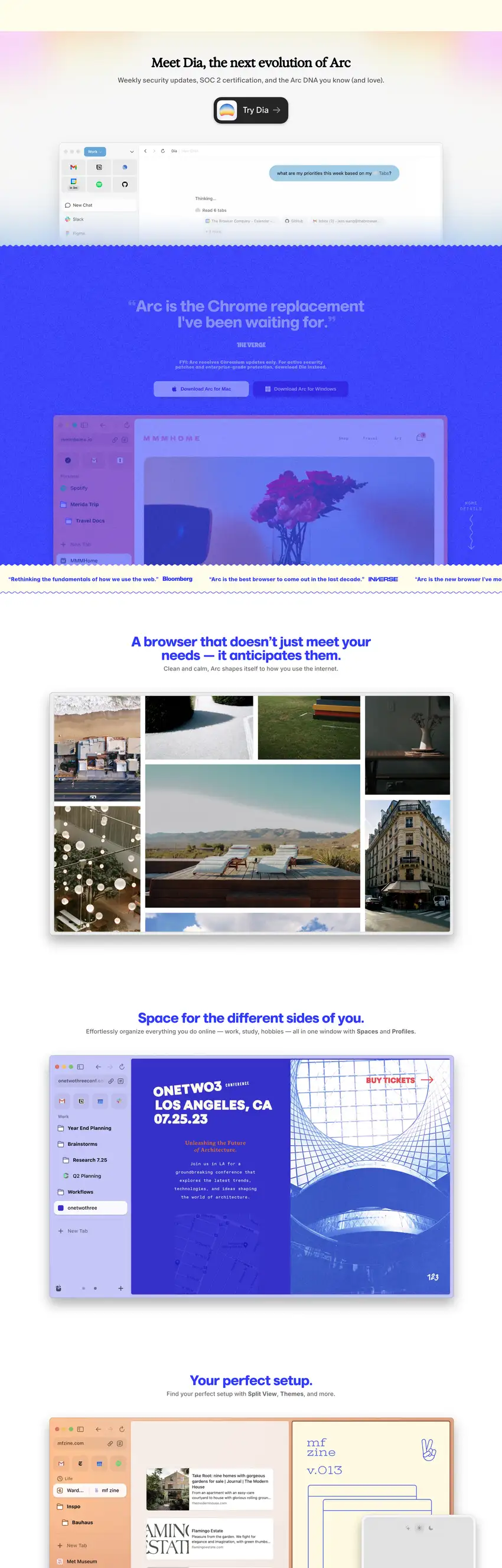 Screenshot of Arc's website