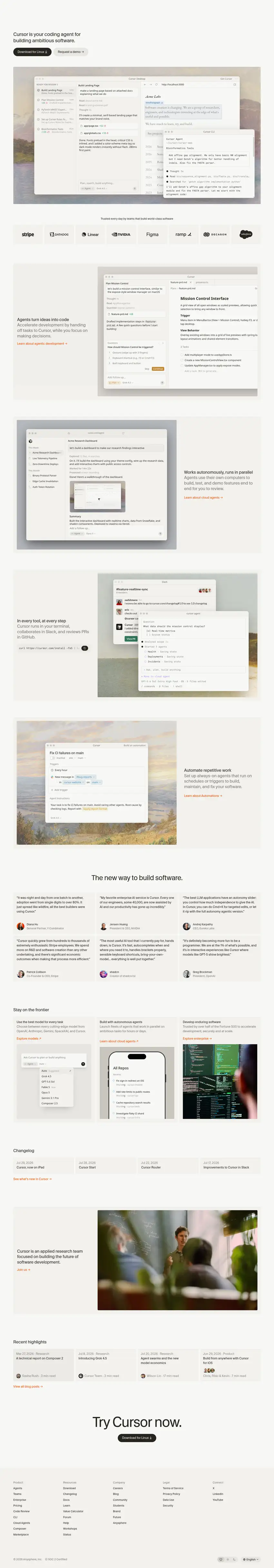 Screenshot of Cursor's website