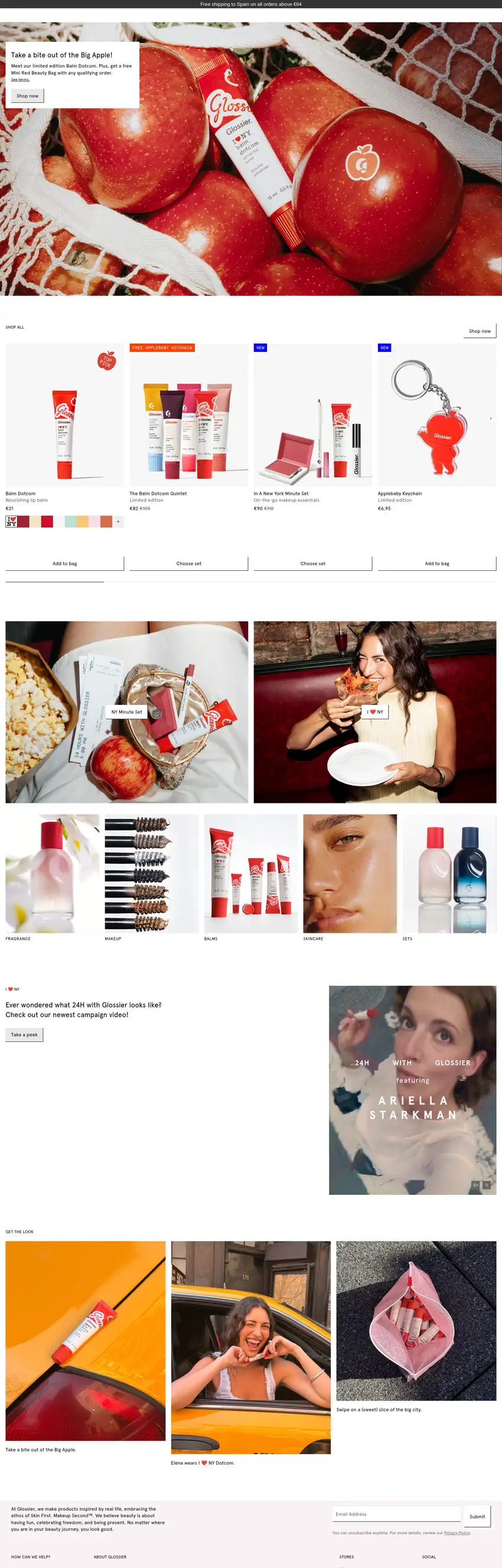 Screenshot of Glossier's website