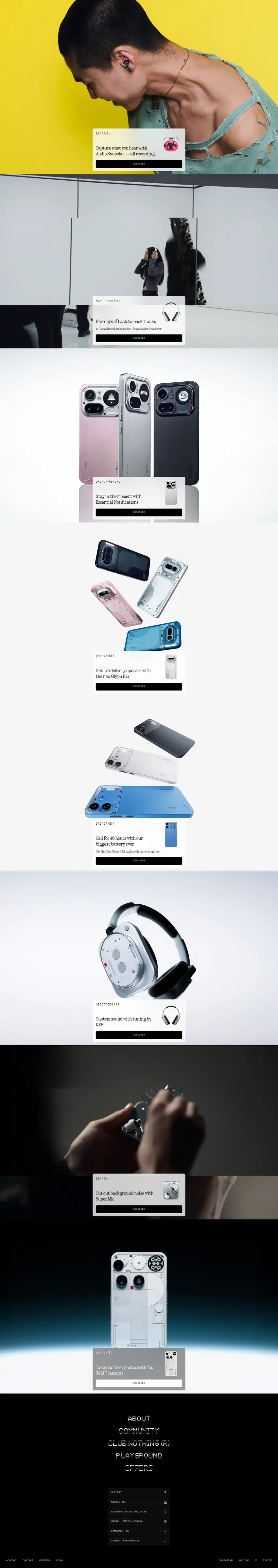 Screenshot of Nothing's website