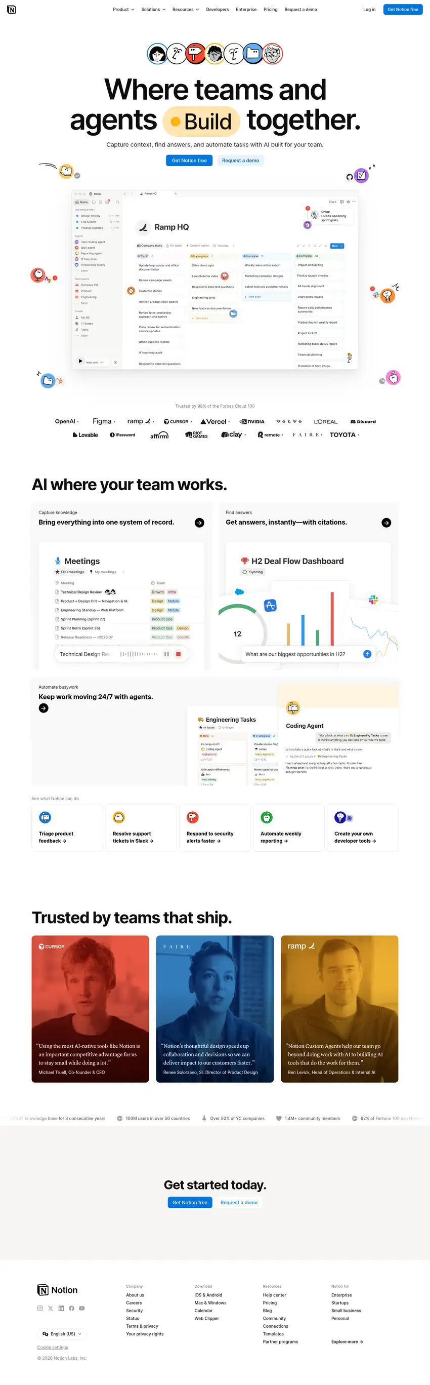 Screenshot of Notion's website