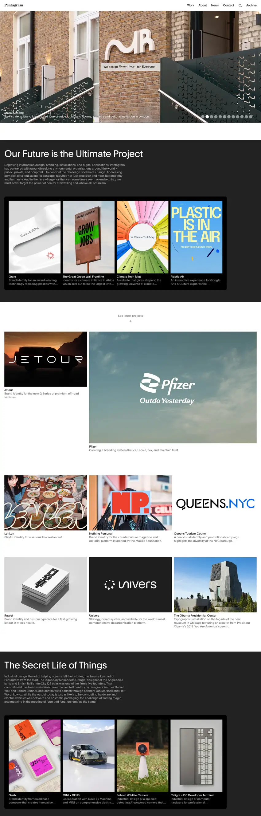 Screenshot of Pentagram's website