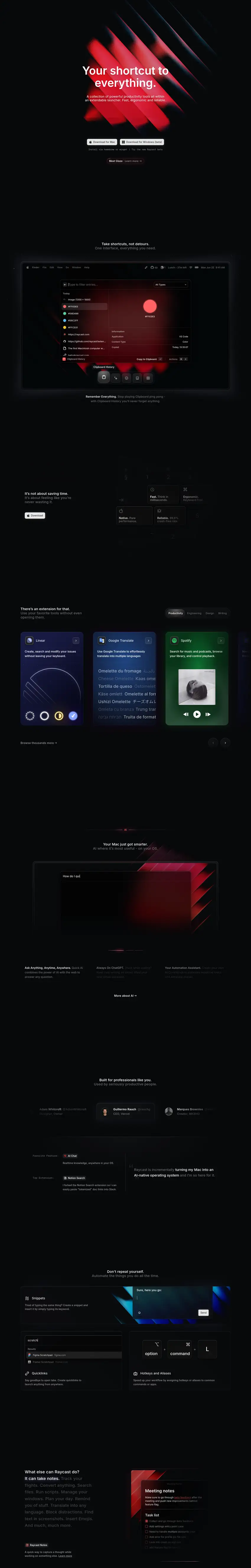 Screenshot of Raycast's website
