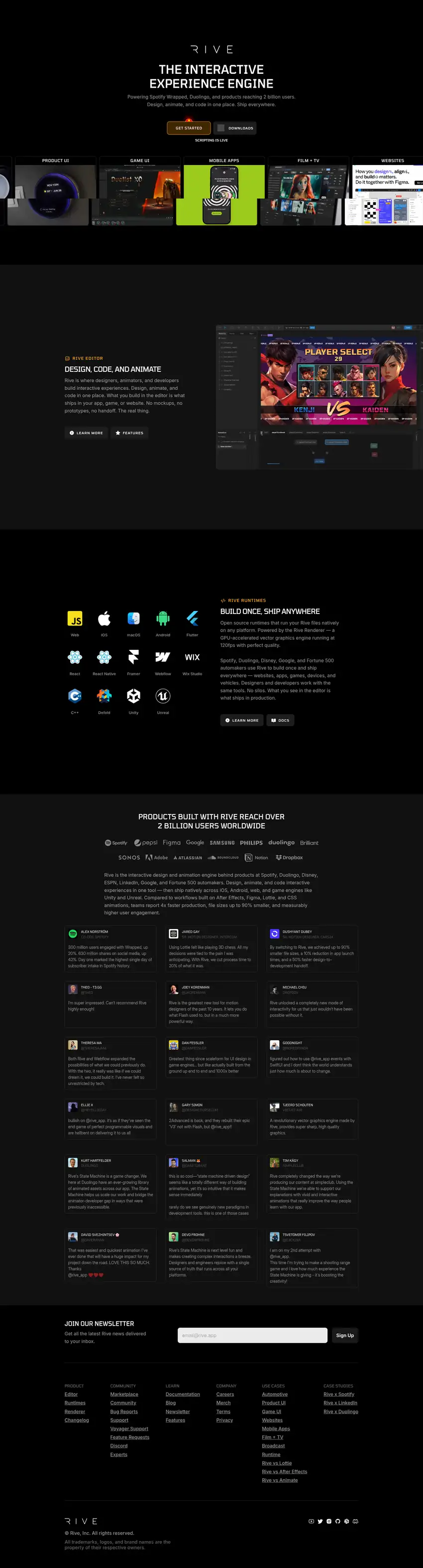 Screenshot of Rive's website