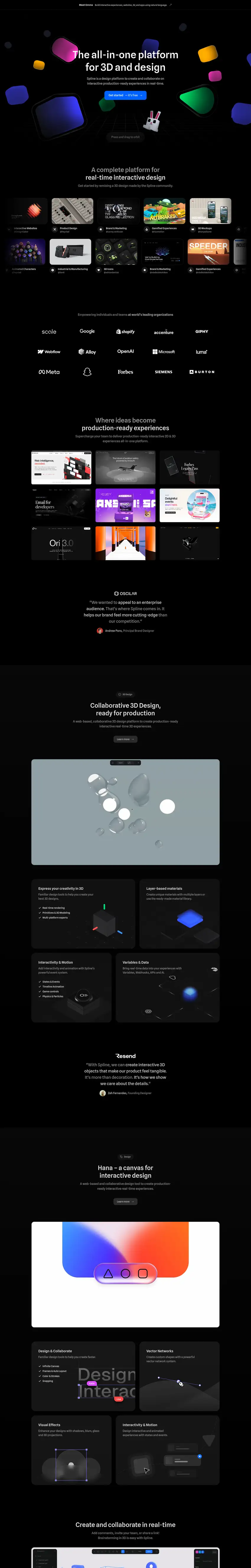 Screenshot of Spline's website