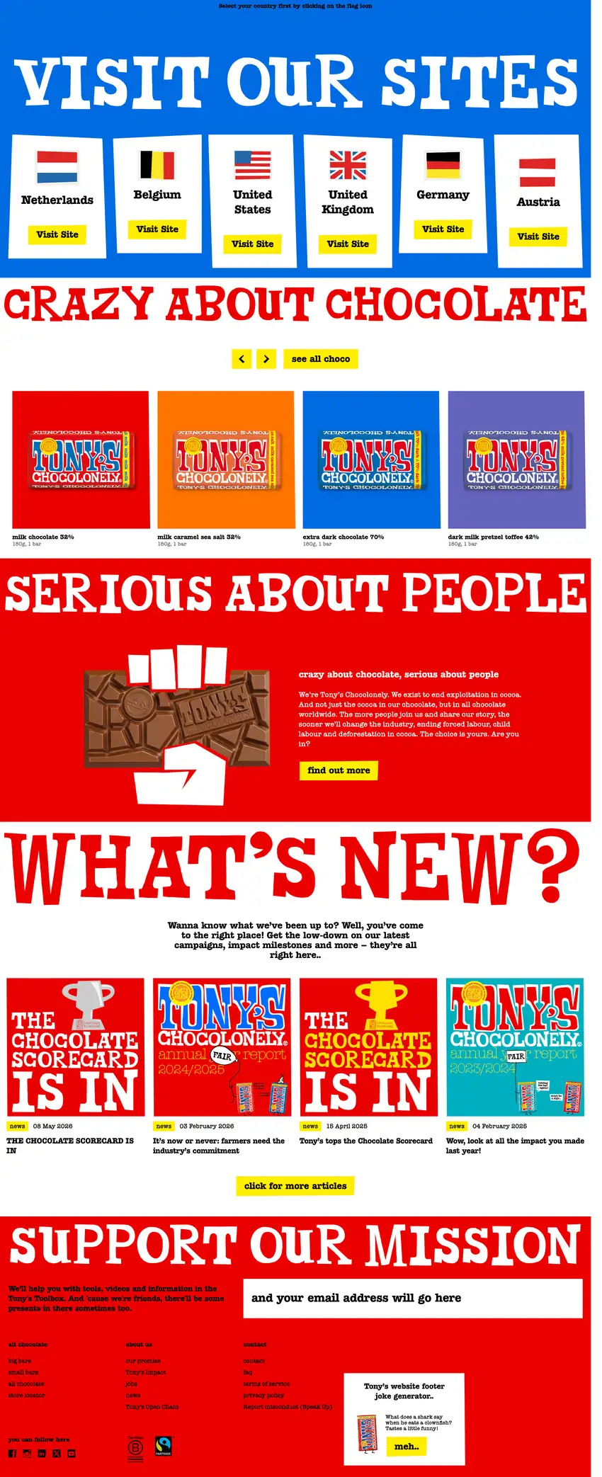 Screenshot of Tony's Chocolonely's website